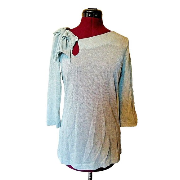 Deletta Anthropologie Illilouette Falls Top Size Medium Bow Metallic Sil… - Picture 1 of 6